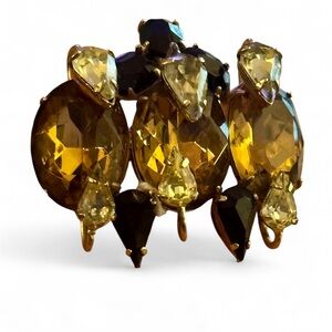 Vintage Signed Kramer Black, Citrine Orange and Clear Rhinestone Brooch Pendant